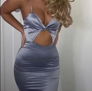 Oh Polly dress Lilac lavender satin midi